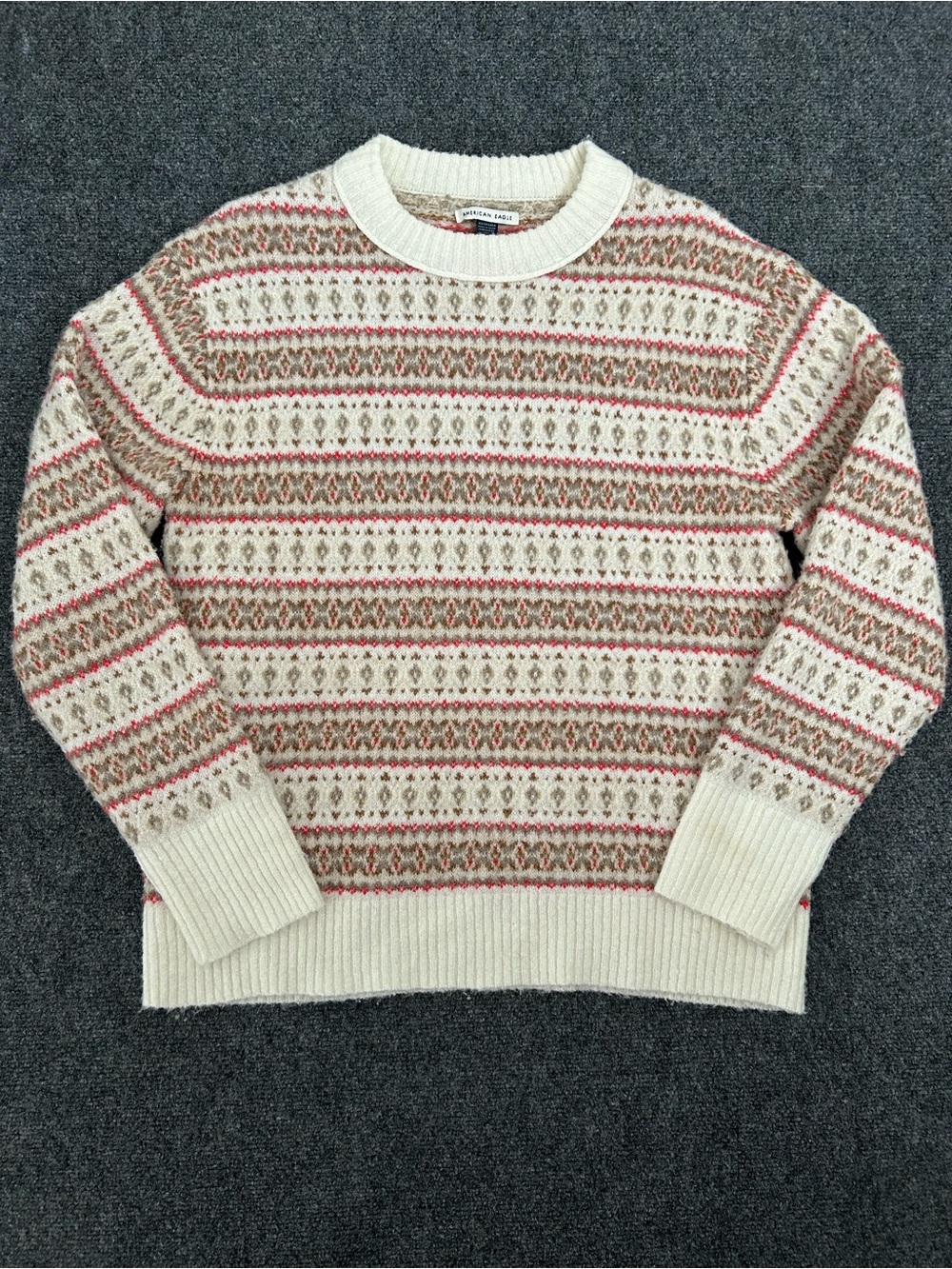 Cream Fair Isle Crewneck Sweater Womens XS